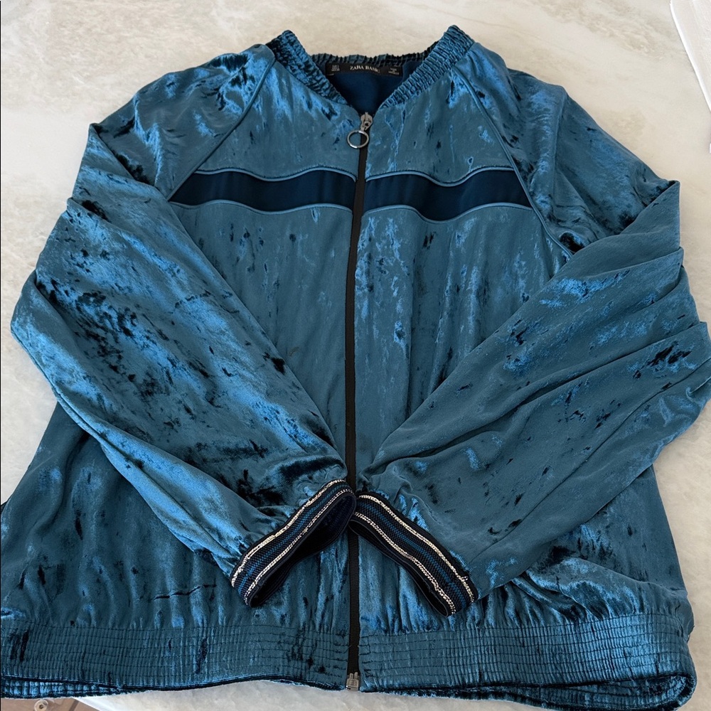 Zara Teal Satin Bomber Jacket